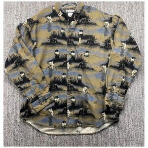 Columbia Shirt Mens Size L Tan Animal Print Button Up Outdoorsy Casual